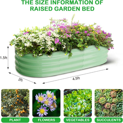 2 Pcs 4.5x2x1.5ft Oval Raised Garden Bed,Galvanized Raised Beds,Open-Ended Base Metal Raised Planter Beds,Garden Bed Outdoor,Planter Raised Boxes for Vegetables,Flowers,Tool-Free Asse,Green