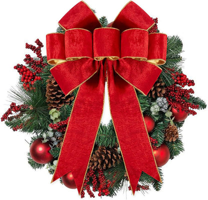 1Pack Large Christmas Bows Velvet Red Bows Holiday Red Christmas Bows Decorations for Wreath Velvet Bows Decor for Christmas Tree Topper, Front Door, Outdoor(24 * 16 inch)