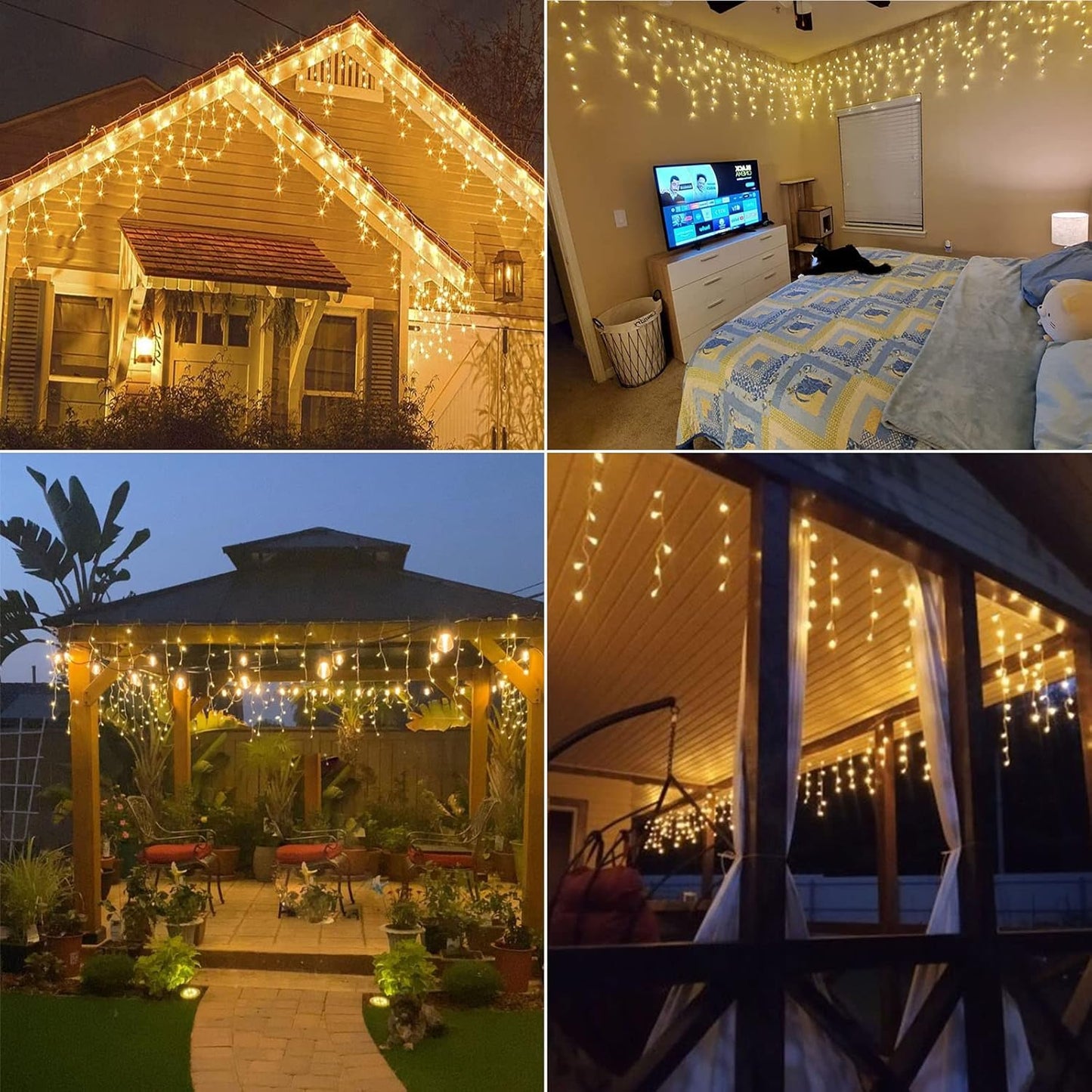 Homeleo Solar Icicle Lights, Outdoor Warm White LED Icicle Lights for Outside Christmas Decorations, Holiday Xmas House Porch Girls Bedroom Decor (14.5Ft/30 Drops/160 LED)