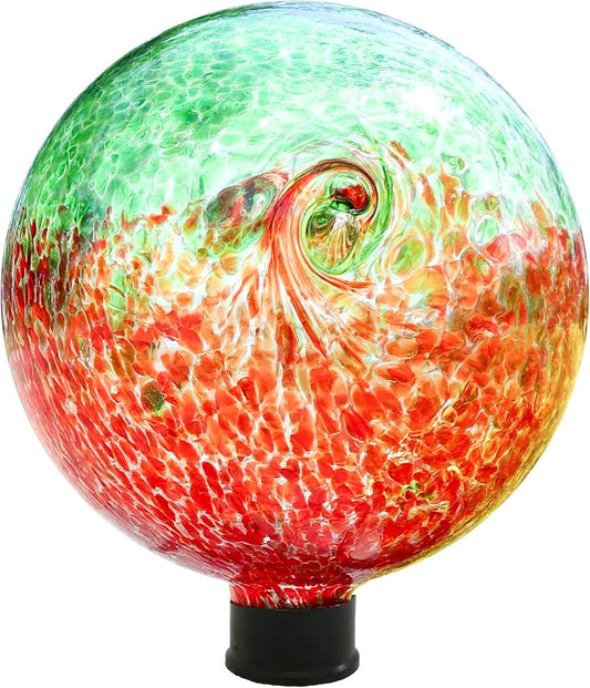 VCUTEKA Gazing Ball, Glass Gazing Balls Sphere for Garden Lawn Outdoor Ornament Yard Decorative, Red Swirl, 10"