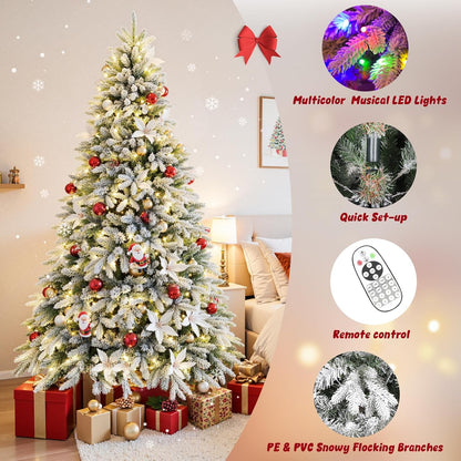 7.5FT Rotating Christmas Tree with Remote, Pre-Lit Artificial Green PE & PVC Xmas Tree, Multicolor LED Lights with Music & Flash Modes, Deluxe Holiday Home Decor