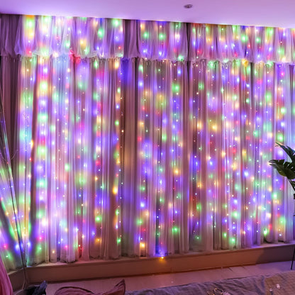 HXWEIYE 300LED Multicolor Fairy Curtain Lights with Remote 8 Modes Timer for Bedroom, 9.8x9.8Ft USB Plug in Christmas Fairy String Hanging Lights for Outdoor, Weddings, Party, Wall, Decorations