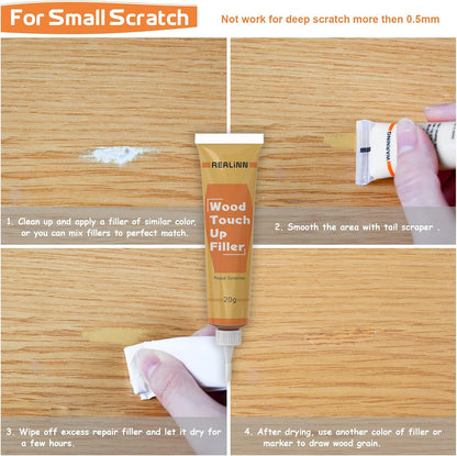 REALINN Wood Furniture Repair Kit 8 Light Colors- Wood Fillers and Touch Up Markers, Repair Scratch, Cracks, Discoloration for Wooden Door, Floor, Table, Cabinet