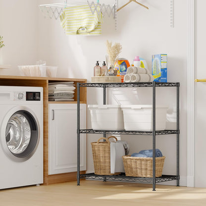 Storage Shelves Adjustable Wire Shelving Metal Wire Rack Shelving Unit Storage Shelf for Kitchen Laundry Room Pantry Closet Bathroom 24" W x 30" H x 14" D Black