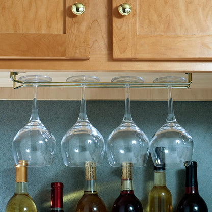 TrueCraftware- 16-Inch Wine Glass Rack Brass Finish Set of 2- Stemware Rack Wire Hanging Rack Under Cabinet Wine Glass Stemware Holder Glass Storage Hanger Organizer for Kitchen and Bar