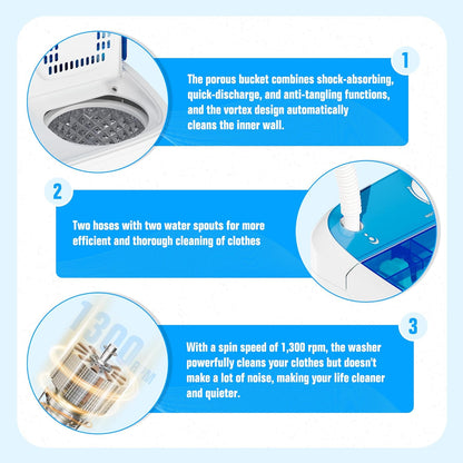 Pataku Portable Washing Machine, Compact Twin Tub Mini Washing Machine, 17.6 LBS Washer and Dryer Combo with Soaking Function, Semi-Automatic for Apartment, Dorms, RVs, Camping (White & Blue)