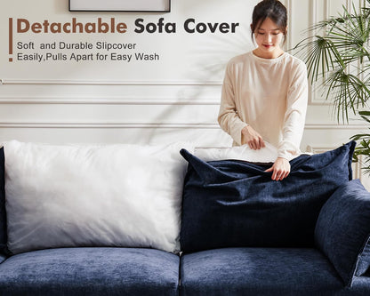 Oversized Accent Chair, Upholstered Modern Sofa Chair with Removable Backrest & Detachable Cover, 24.5" Deep Seat Large Reading Armchair for Living Room Bedroom Office - Chenille Blue Set of 1