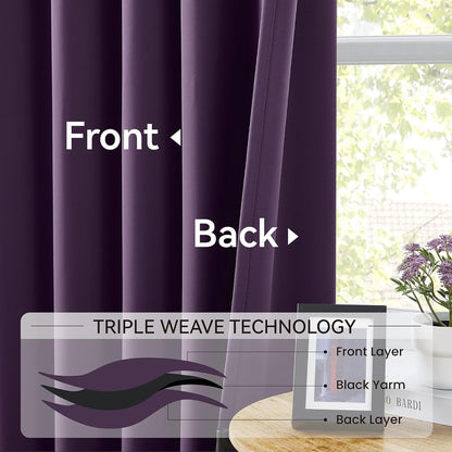 KangBang Purple Pinch Pleat Curtains 108 Inches Long, Blackout Pleated Vertical Curtains Sound Dampening Polyester Modern Drapes for Living Room Office with Hooks (40x108,9FT,2 Panels, Royal Purple)