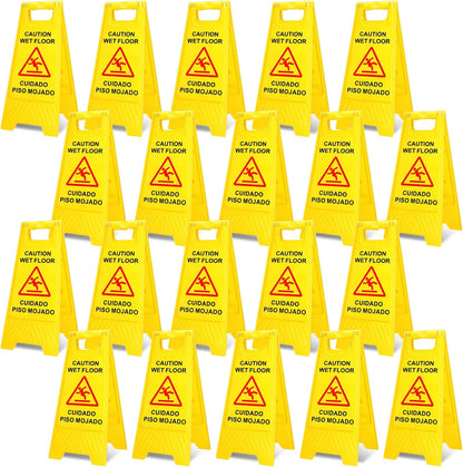 Macarrie 20 Pack Caution Wet Floor Sign Yellow Wet Floor Double Sided Signs Cuidado Piso Mojado Foldable Bilingual Alert Sign for Commercial Use Indoors Outdoors, 11.5 x 23.62 Inches