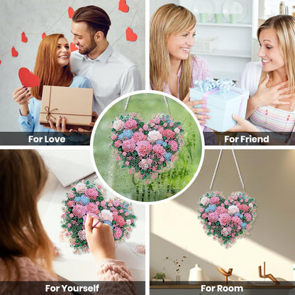 EOBROMD Diamond Hanging Art Kits for Adults, Heart Flower DIY Special Shaped Rhinestone Kits for Adults, Diamond Art Painting Suncatcher, Window Pendants Home Garden Wall Hanging Ornament