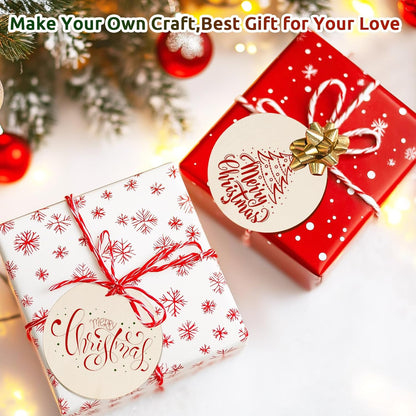 Philorn 50pcs Wooden Ornaments for Crafts 3.5" Unfinished DIY Wooden Christmas Ornaments, Predrilled Wood Slices Circles for Crafts Paint Holiday Hanging Decorations (50pc Rounds)