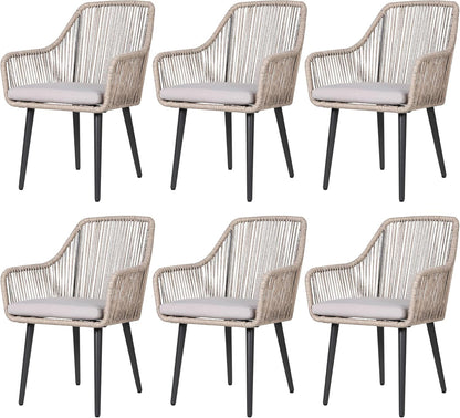 Patiorama Outdoor Dining Chairs, Patio Dining Chair Set of 6, All-Weather Woven Rope Rattan Chairs, Outdoor Dining Wicker Chairs with Armrests for Indoor Balcony Pool Backyard(Tan)
