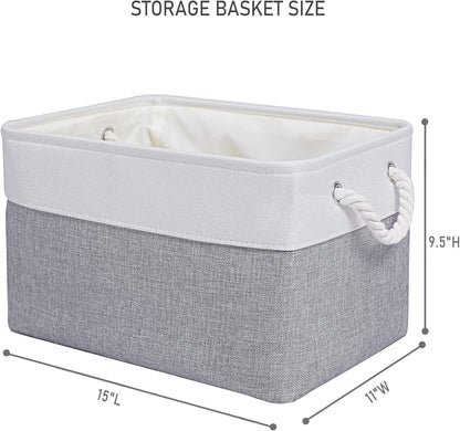 15x11x9.5 Inch Storage Baskets for Shelves,3 Pack Storage Bins，Foldable Organizer Boxes, Decorative Storage Basket for Organizing Clothes, Toys, Books, Foldable Cloth Baskets (White&Gray)