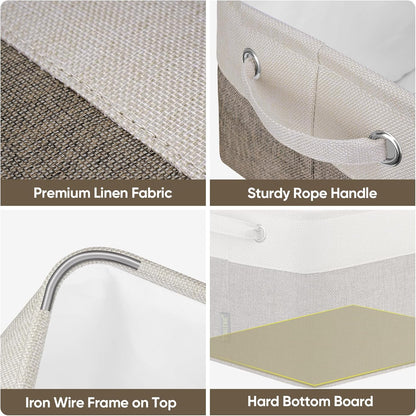 BALEINE 2 Pack Fabric Storage Bins for Shelves, Linen Storage Baskets for Organizing, Decorative Closet Bins for Clothes, Home (Brown, 12"x8"x8")