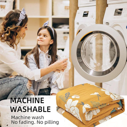 Boho Throw Blanket for Bed - 100% Pure Cotton Ultra Soft Rustic Quilt - Farmhouse Decor Bed Blankets, All Season Rustic Throw for Sofa Couch Chair(80''x 90'', Flower Branch 2)