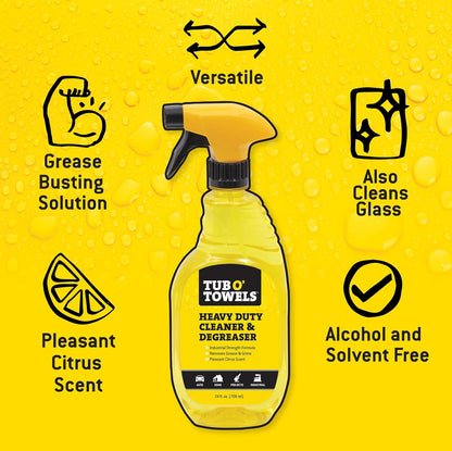 Tub O' Towels Heavy Duty Cleaner and Degreaser Spray Helps in Removing Oil Tar Paint Dirt Caulk Grease Grime Gunk Epoxies, Industrial Strength, Home & Auto, Made In USA, Citrus Scent, 24oz, 3-Pack