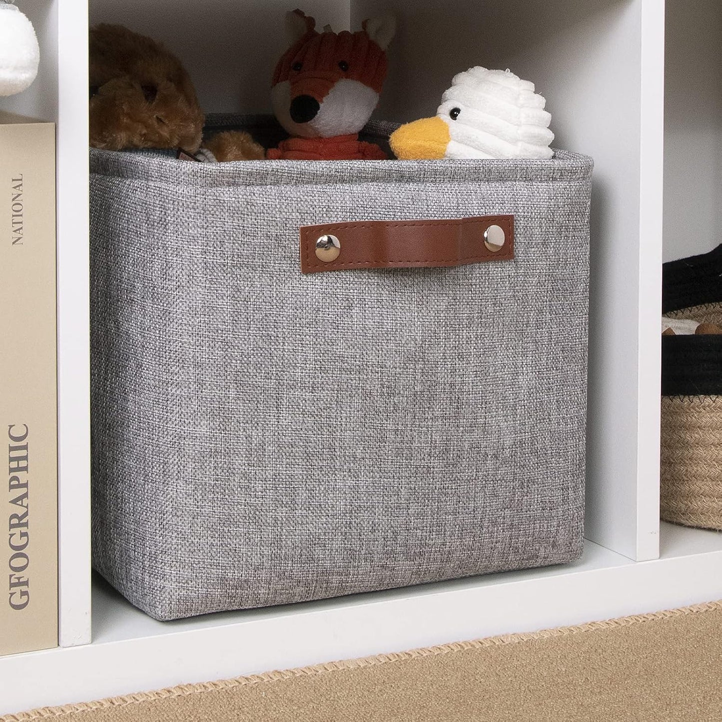 DULLEMELO Fabric Storage Basket for Shelves/Closets, Collapsible Rectangle Basket for Organizing Clothes, Toys, Towels, Books, Laundry, Nursery, Dog Toy Basket Empty (Gray)