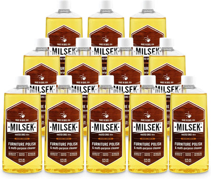 Milsek Furniture Polish and Wood Cleaner with Lemon Oil - Multipurpose Solution for Home Improvement from Hardwood Floors to Kitchen Cabinets - 12 Fl Oz (Pack of 12)