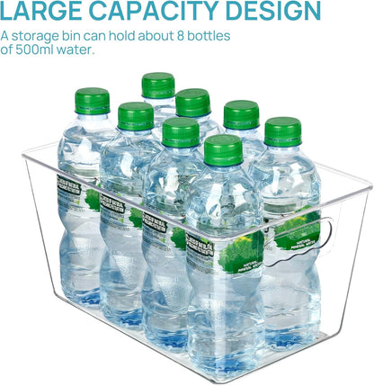 Vtopmart Clear Plastic Pantry Organizer Bins, 4 PCS Food Storage Bins with Handle for Refrigerator, Fridge, Cabinet, Kitchen, Countertops, Cupboard, Freezer Organization and Storage, BPA Free, Large