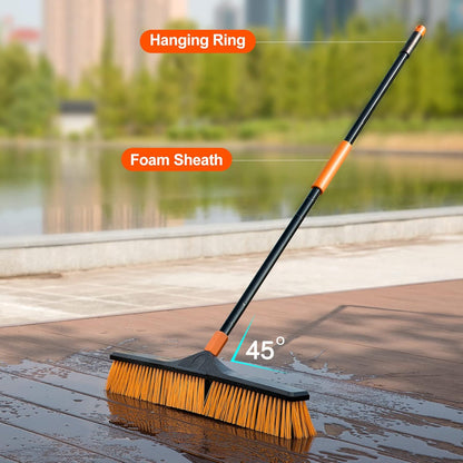 24”Push Broom Brush for Floor Cleaning with 65” Long Handle and Stiff Bristles, Heavy Duty Brush for Shop, Deck, Garage, Concrete,Indoor and Outdoor Broom,Orange
