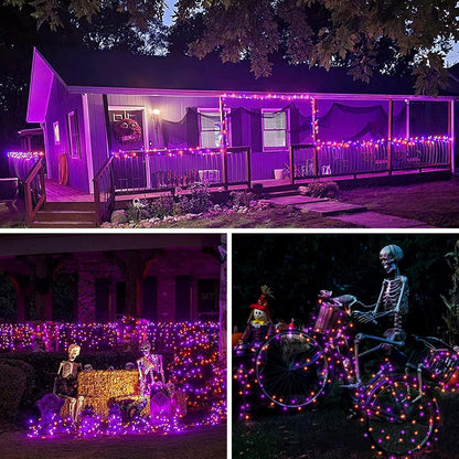 Purple and Orange Halloween Solar String Lights Outdoor, 2 Pack 80FT 200LED Solar Twinkle Lights Outside Waterproof, Copper Wire 8 Modes Lights for Halloween Decoration Outdoor