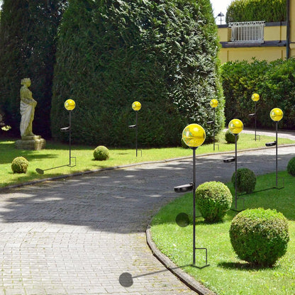 Solar Lights Outdoor Decorative Solar Outdoor Decorative Glass Ball Stakes Waterproof Garden Stake Glass LED Garden Globe Lights for Pathway Yard Lawn Decoration Yellow