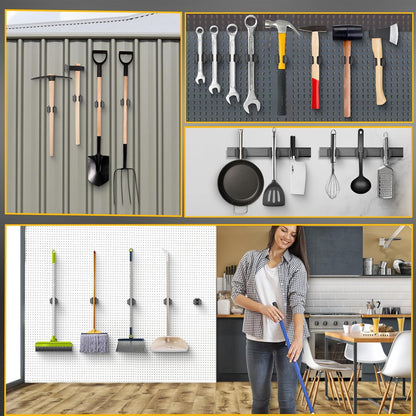 Upgraded Magnetic Broom and Mop Holder Wall Mount, Space-Saving Heavy Duty No Drill Over the Door Broom Gripper RV Camper Wall Organizer,Black,4 Pcs