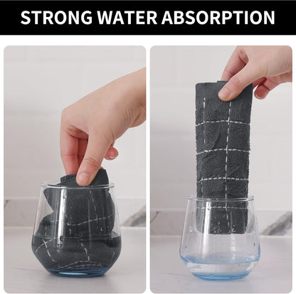 Homaxy 100% Cotton Terry Kitchen Towels(Grey, 13 x 28 inches), Checkered Designed, Soft and Super Absorbent Dish Towels, 8 Pack