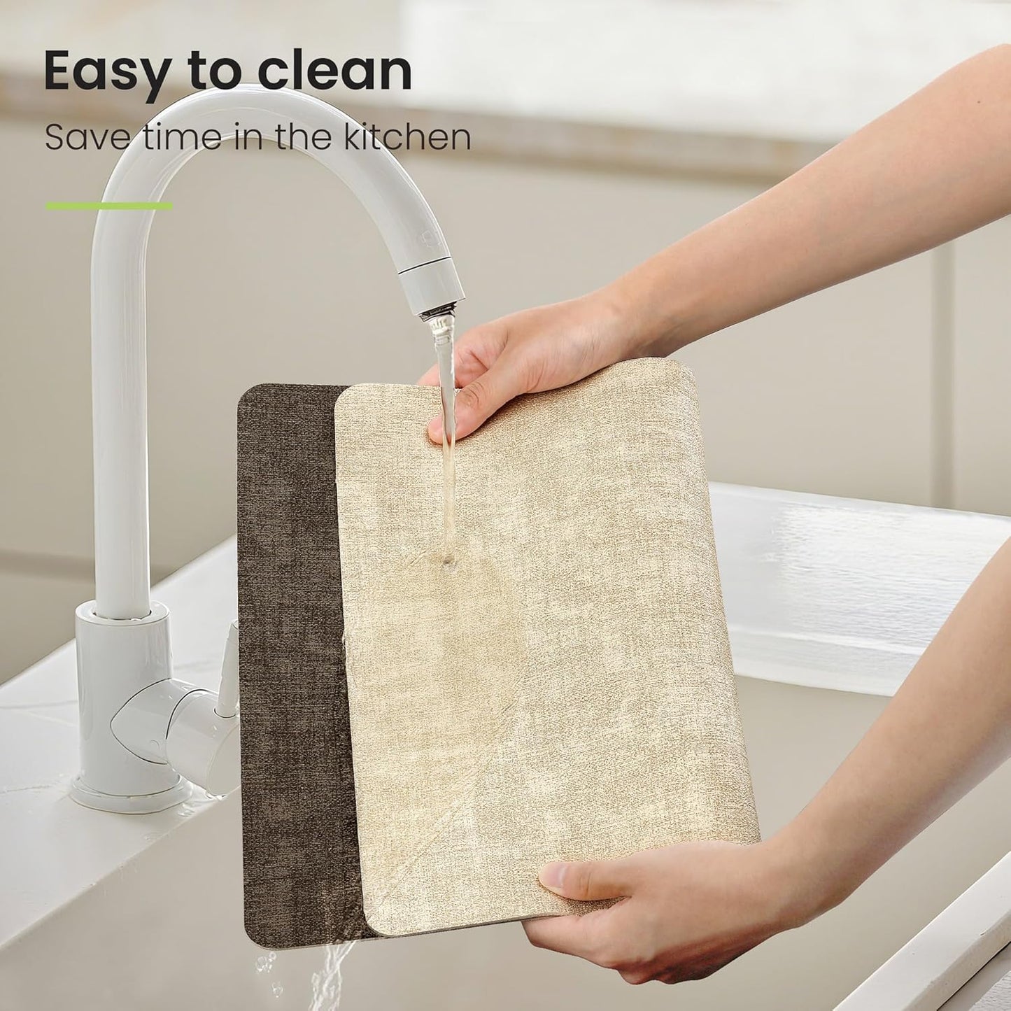 Faux Leather Dual Sided Placemats Set of 6, Square Non-Slip Heat Resistant Placemats with Coaster, Reversible wipeable Waterproof Table Mats for Kitchen, Dining, Outdoor (6, Beige Dark Coffee)