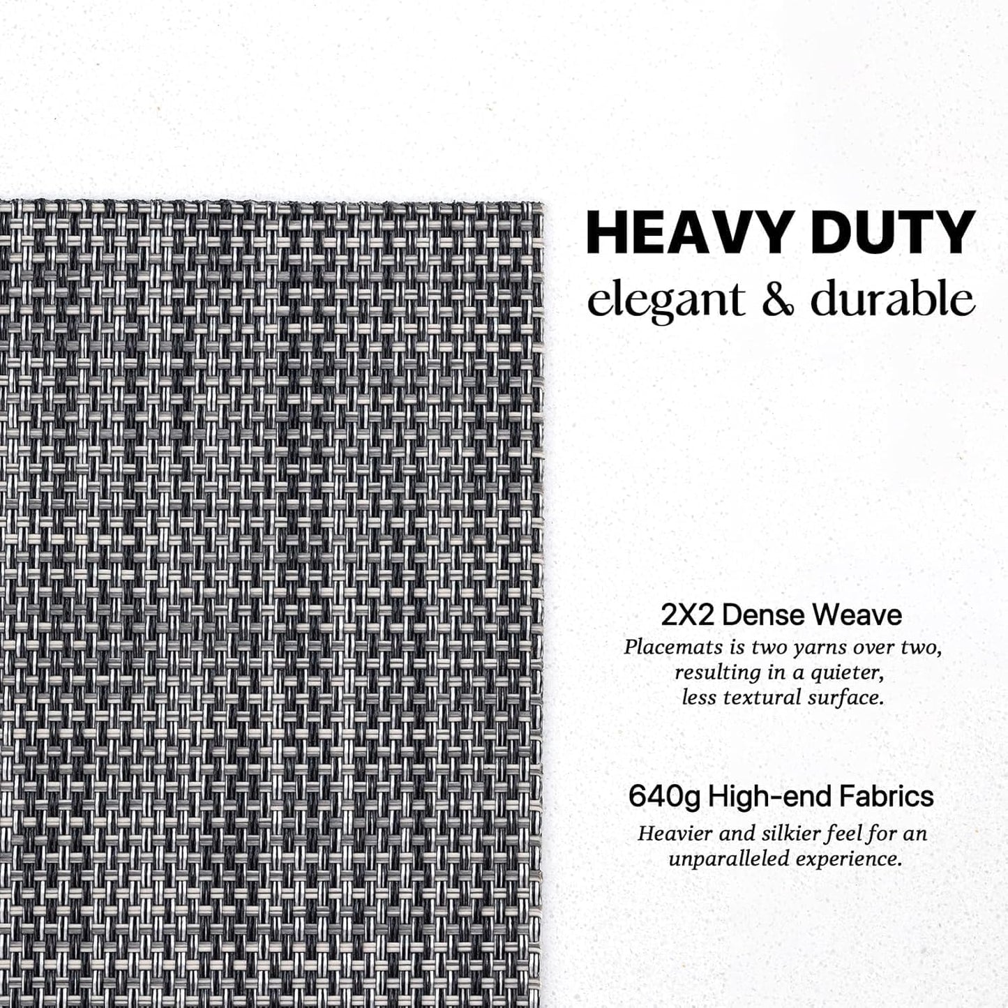 LEXMORE Placemats Set of 6 Vinyl/Plastic Woven Place Mats for Kitchen Table Indoor/Outdoor Washable Placemat Wipeable Dining Table Mats(A-Dark Gray)