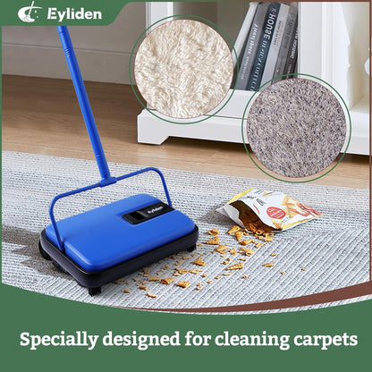 Eyliden Carpet Sweeper, Mini Size Lightweight Hand Push - No Noise, Non-Electric, Easy Manual Sweeping Only for Carpet Cleaning (Blue)