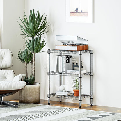 750 lbs 3 Tier Shelf Metal Storage Shelves Wire Rack Closet Organizers with PP Board for Garage Kitchen Bathroom Laundry Chrome 11.8" D x 21.7" W x 28.6" H