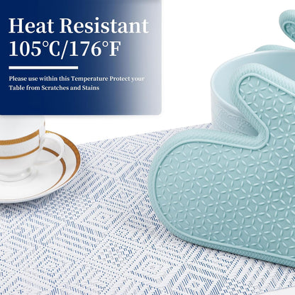 Vinyl Plastic Placemats Set of 6 Washable Heat Resistant Non-Slip Elegant Indoor Outdoor Kitchen Dining PVC Woven Table Place Mats (Blue Squares)