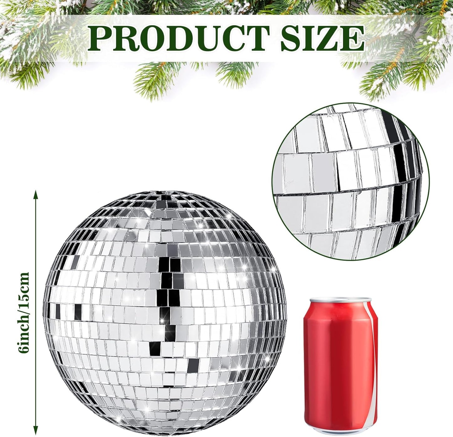 Retisee 6'' Disco Ball Christmas Tree Topper Silver Mirror Xmas Tree Topper 3D Hollow Silver Disco Ball Decor for 70s Holiday Wedding Birthday Party Decorations