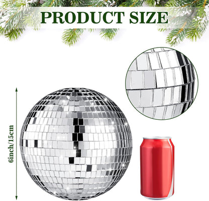 Retisee 6'' Disco Ball Christmas Tree Topper Silver Mirror Xmas Tree Topper 3D Hollow Silver Disco Ball Decor for 70s Holiday Wedding Birthday Party Decorations