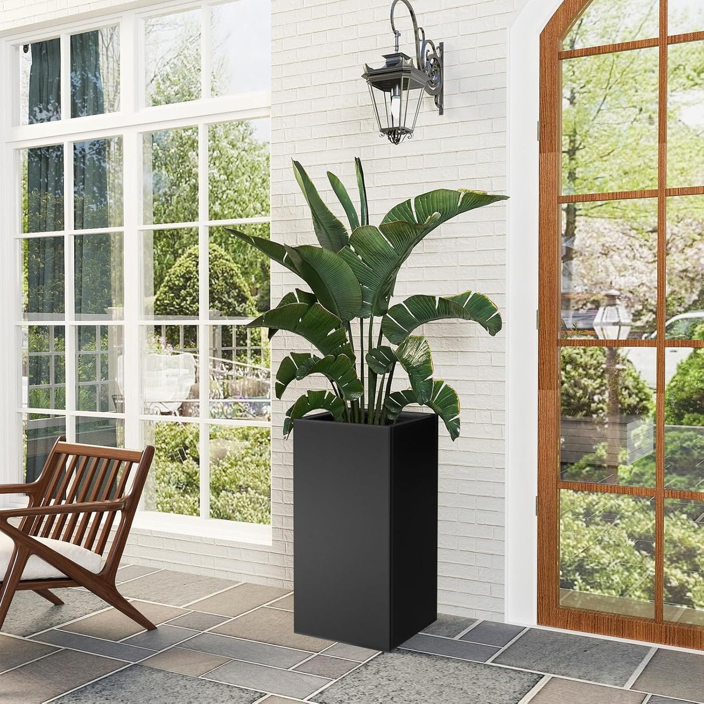 Tall Metal Cube Planter for Outdoor Plants 15" L x 15" W x 30" H, Heavy Duty Steel Planter Box with Removable Insert Shelf, Rectangular Planters for Porch, Garden, Yard, Hotel (Black)