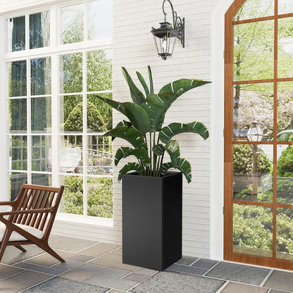Tall Metal Cube Planter for Outdoor Plants 15" L x 15" W x 30" H, Heavy Duty Steel Planter Box with Removable Insert Shelf, Rectangular Planters for Porch, Garden, Yard, Hotel (Black)