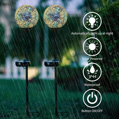VCUTEKA Mosaic Solar Light, Solar Garden Decorative Lights Outdoor Waterproof LED Pathway Stake Light for Landscape Patio Yard Deck Walkway Decoration, 2 Pack