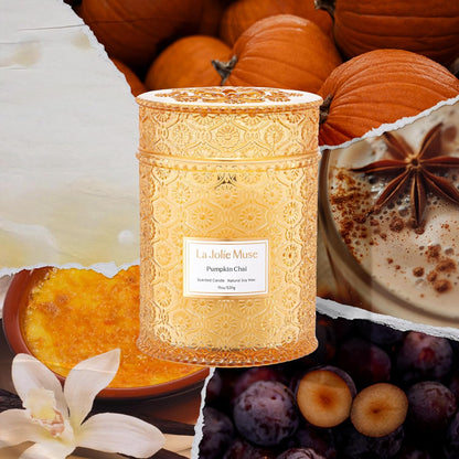 LA JOLIE MUSE Pumpkin Candle, Fall Candles for Home Scented, 19 oz Large Wood Wicked Candles, Natural Soy Candle Gifts for Men&Women, 90 Hours Long Burning, Pumpkin Chai