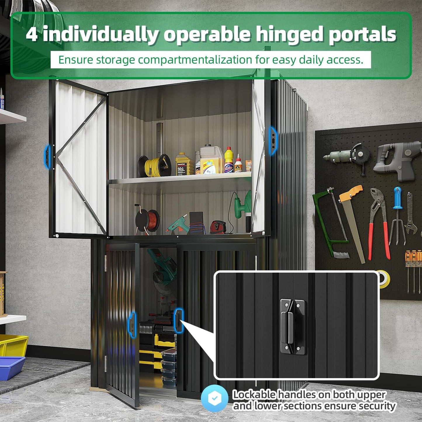 AECOJOY Large Outdoor Storage Cabinet Waterproof with Shelves, Lockable Vertical Outdoor Cabinet, Large Storage Shed Tall Weatherproof Cabinets Garden Sheds & Outdoor Storage Clearance in Dark Grey