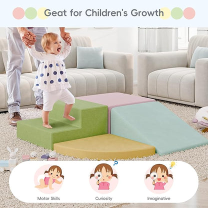 Large Baby Climbing Blocks – 6 Pcs Climbing Toys for Toddlers - Ultra High Density Soft Foam Play Gym Equipment Easy Wash for Indoor Nursery, Classic (Pink, 4-Piece)