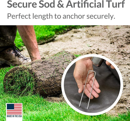 Pinnacle Mercantile USA Made 50 Pack Garden Landscape Staples Weed Barrier Fabric Stakes Galvanized 6 inch Pins Anti Rust Sod Staple 11 Gauge Steel