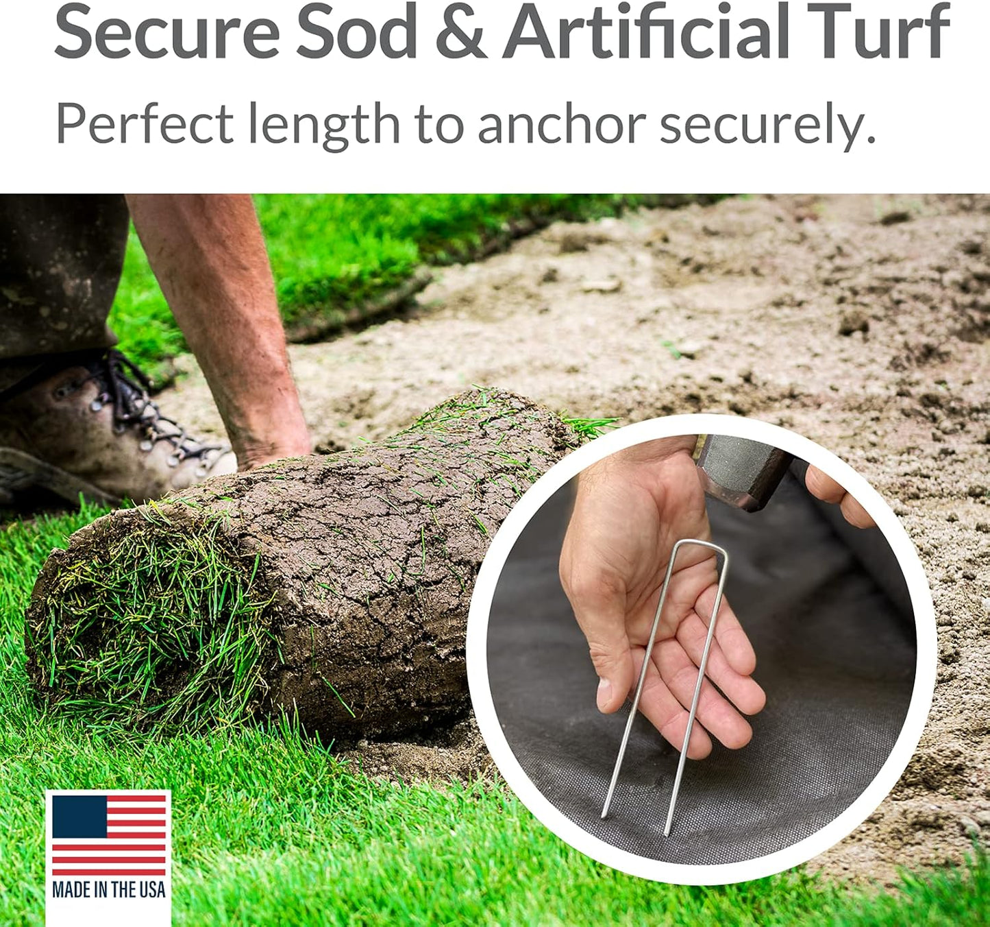 Pinnacle Mercantile USA Made 100 Pack Garden Landscape Staples Weed Barrier Fabric Stakes Galvanized 6 inch Pins Anti Rust Sod Staple 11 Gauge Steel