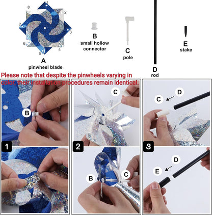 Hausse 10 Pack Reflective Pinwheels with Stakes, Extra Sparkly Pin Wheel for Garden Decor, Bird Repellent Devices Deterrent to Scare Birds Away from Yard Patio Farm, Golden