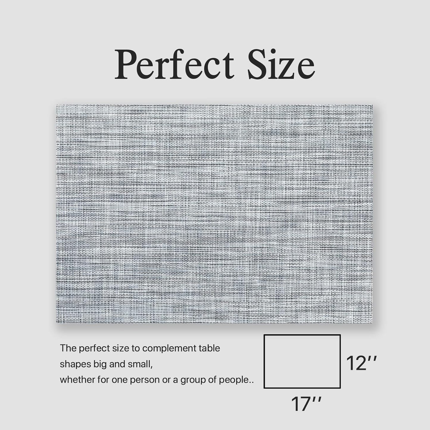 Placemats Set of 8 - Easy Clean Woven Vinyl Placemats for Dining Table, Indoor/Outdoor Place Mats, Washable PVC Table Mats（Gray）