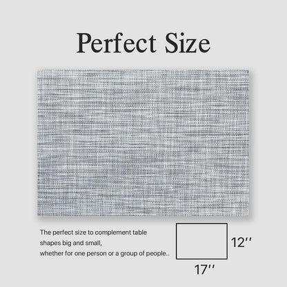 Placemats Set of 12 - Easy Clean Woven Vinyl Placemats for Dining Table, Indoor/Outdoor Place Mats, Washable PVC Table Mats（Gray）