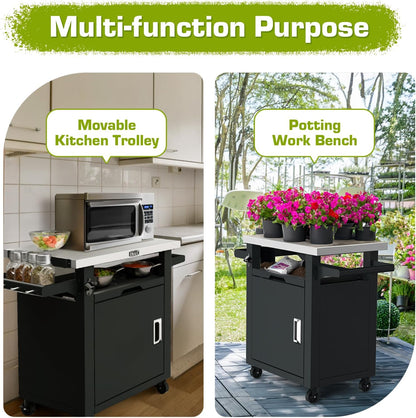 NUUK Grill Carts Outdoor with Enclosed Cabinet and Storage Drawer, Portable Patio Bar Cart with Wheels Stainless Steel Kitchen Storage Island 20" x 30" Rolling Prep Station for BBQ, Deck, Backyard