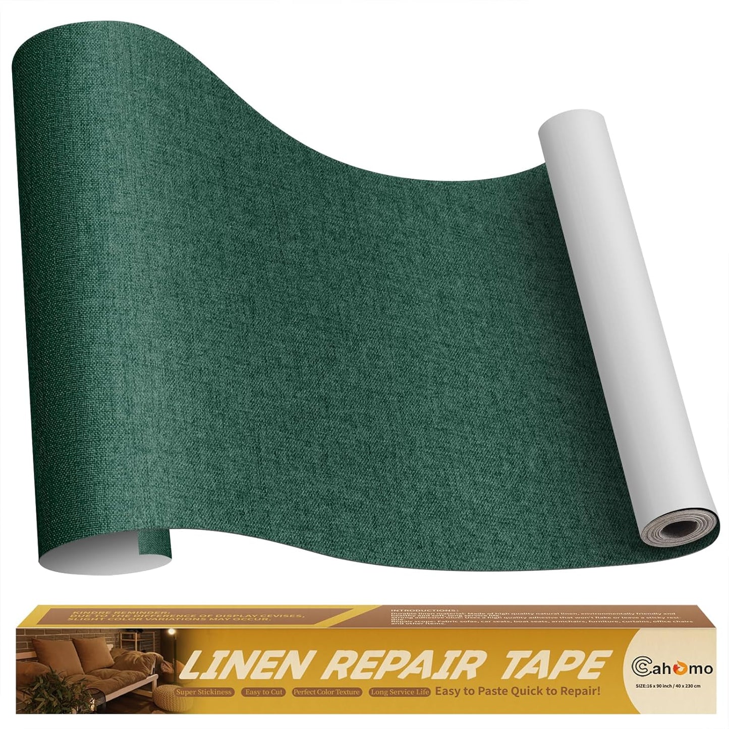 Linen Repair Tape 16x90 inch, Self Adhesive Fabric Patches, Linen Patch Tape Kit, Fabric Repair Tape for Couch Sofas, Headboards, Chairs, Pillows, Curtains, Couches - Green
