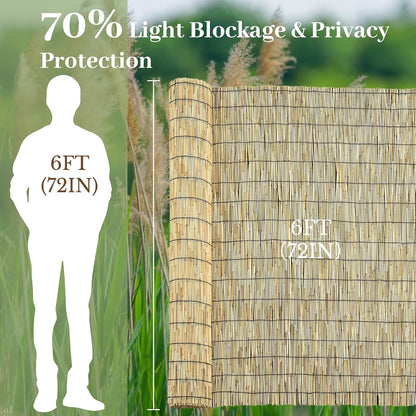 Natural 6FT X 16.4FT Reed Fencing Roll, Balcony Privacy Shade Reed Bamboo Fencing Garden Fence Border, Wind Block Sunshade Fence Screen for Outdoor Yard Patio Flower Bed Edge