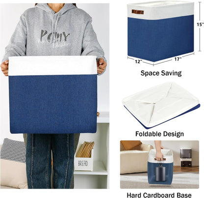 DULLEMELO Large Storage Basket 17"x12"x15",Fabric Organizer Bin for Storage Clothes, Toys, Books,Storage Bin with Handles for Bedroom, Closet, Nursery (White&Blue,1 Pack)